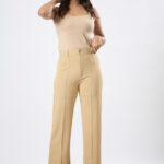 Women's Viscose Rayon Elastic Band Straight Fit High Waist Solid Trousers Pant