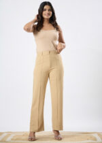 Women's Viscose Rayon Elastic Band Straight Fit High Waist Solid Trousers Pant