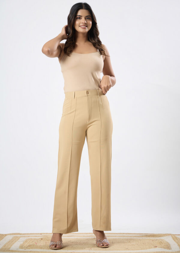 Women's Viscose Rayon Elastic Band Straight Fit High Waist Solid Trousers Pant