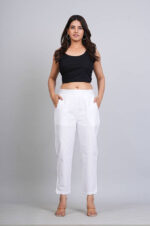Women's Regular Fit Mid-Rise Ankle Length Solid Cotton Trouser Pant