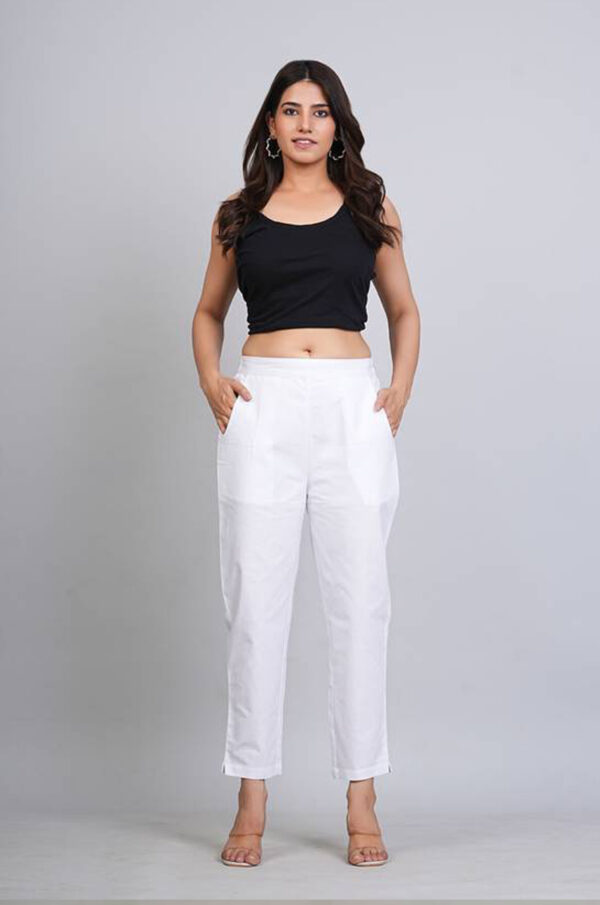 Women's Regular Fit Mid-Rise Ankle Length Solid Cotton Trouser Pant