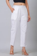 Women's Regular Fit Mid-Rise Ankle Length Solid Cotton Trouser Pant - Image 2